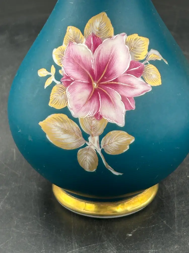 Vintage Waldershof Bavaria, Germany, Small Porcelain Blue Ewer/vase With 22K Gold Trim