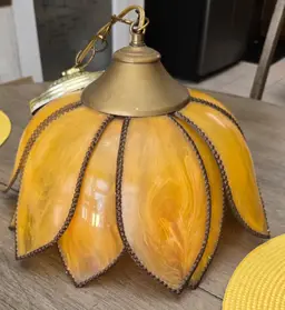 1970s orange slag plastic tulip pendant light