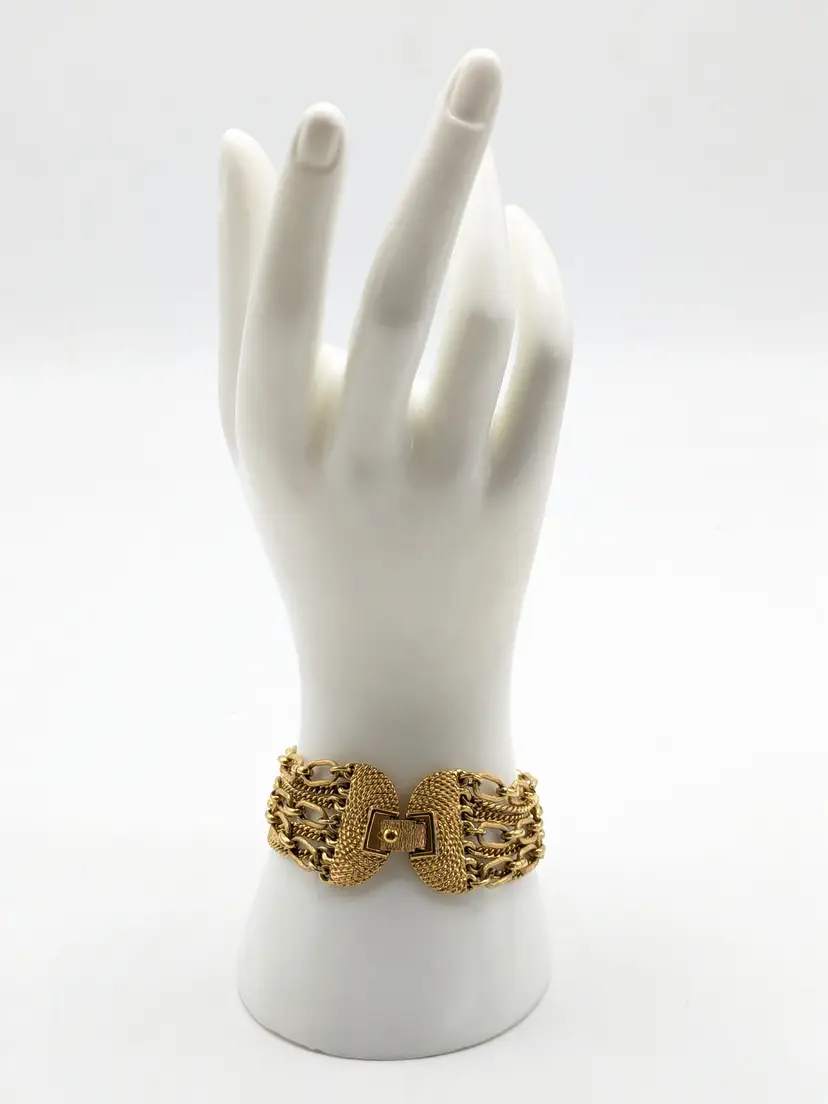 Vintage Monet Gold Tone Multi Strand Textured Bracelet Jewelry