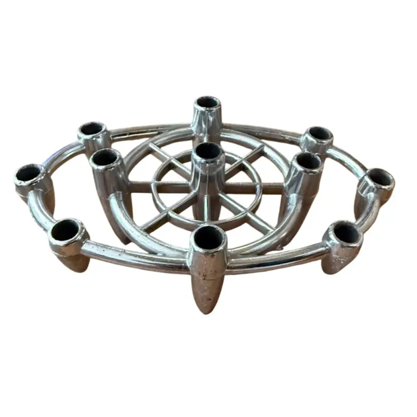 Vintage Silver Metal Bullet Sputnik Design 11 Section Oval Bullet Candleholder Candelabra Dansk Mid Century Modern Dinning table Top Home Decor