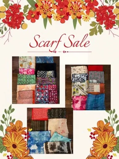 1 Hour - VTG Scarf Sale $5 Starts - Vera Oscar Silk Poly-Blend
