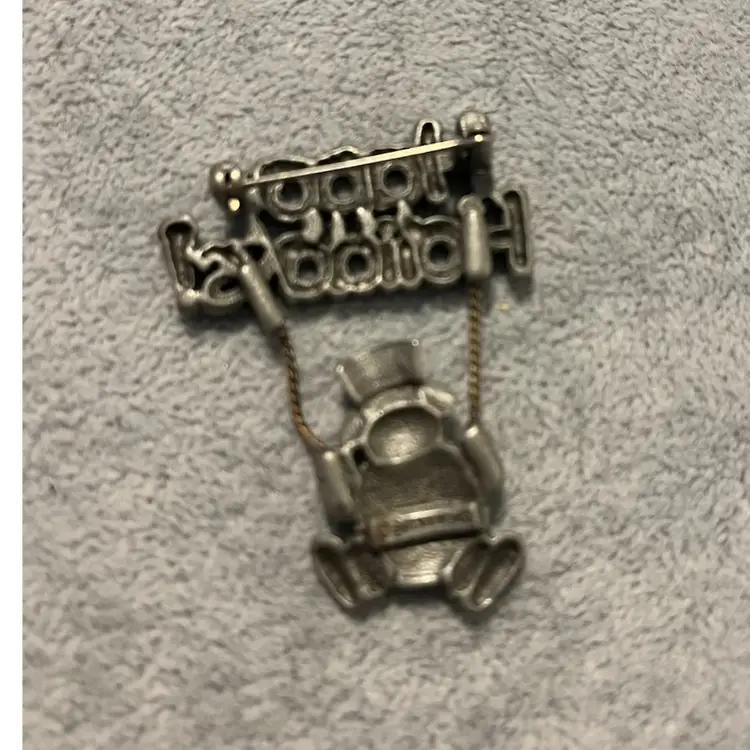 Whimsical Vintage Snowman Happy Holidays Brooch