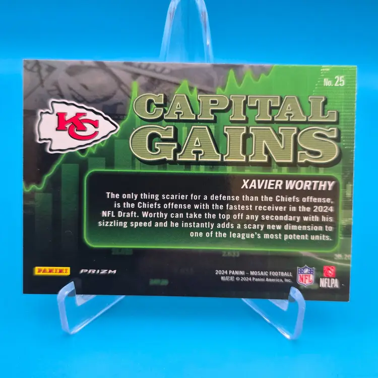 Xavier Worthy RC Silver Prizm Capital Gains 2024 Panini Mosaic #25 Kansas City Chiefs