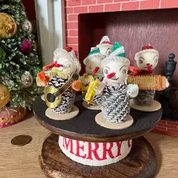 Vintage Christmas Miniature Putz Pinecone Elf Musician Band Japan