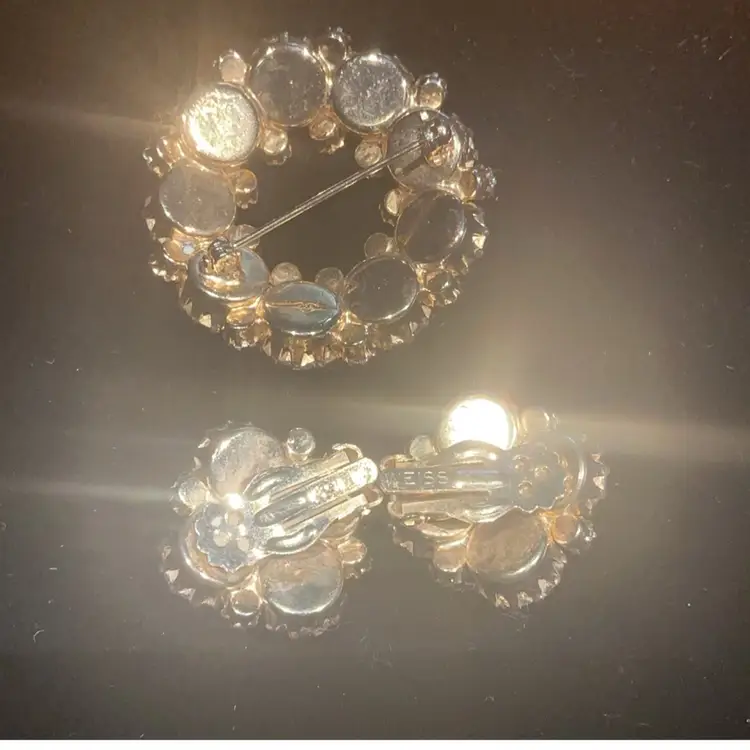 Vintage MCM Weiss Purple Brooch And Earrings