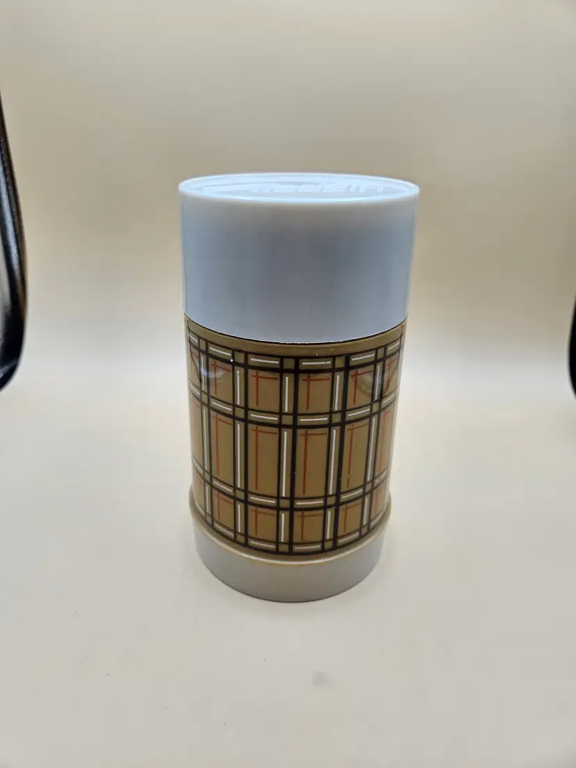 Aladdin 7.5"H Tan Red Plaid Thermos, USA