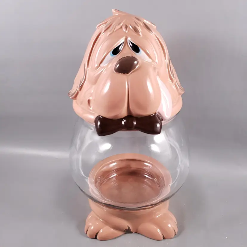 Vintage SHAFFORD ORIGINAL Anthropomorphic Ceramic Glass Bowl DOG TREAT JAR