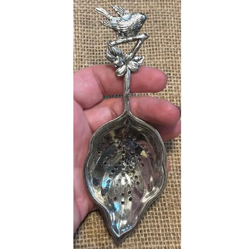 Vintage Silver Plated Bird Leaf Tea Strainer Cottage Core Simple Elegance