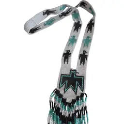 Vintage Handmade Native American Thunderbird Necklace Seed Bead 20" tassels
