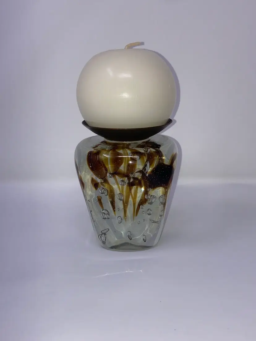 Vintage De Anda Decorative Art Glass Candle Holder! 6” Tall With Candle, 4” Tall Without Candle!