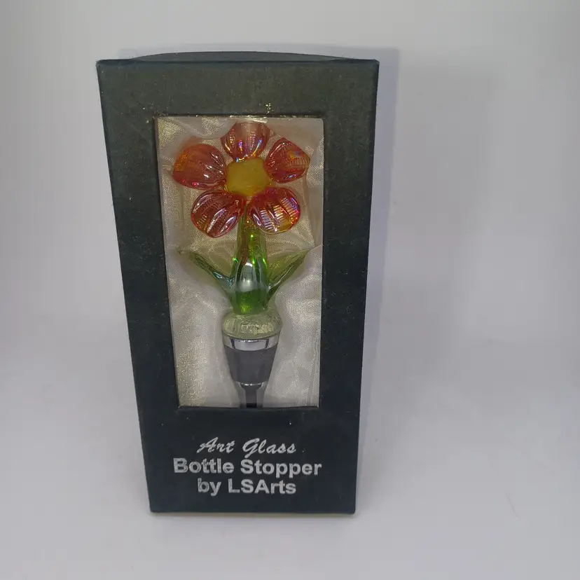 LSArts Art Glass Pink Flower Bottle Topper Stopper Metal