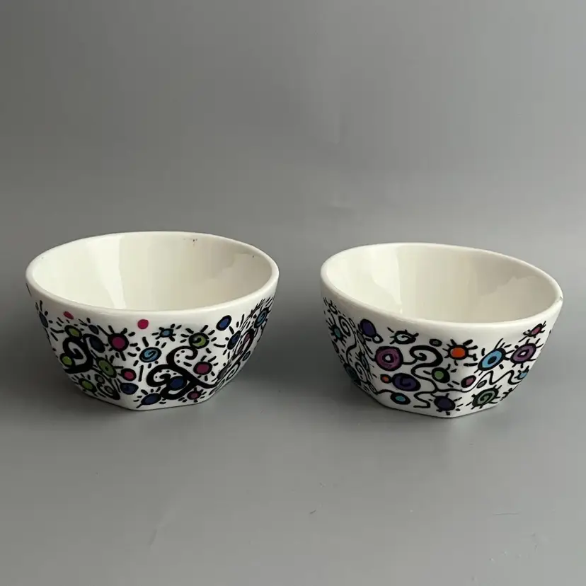 Handmade With Love Pottery Small Bowls, Bright Symbol Design Series