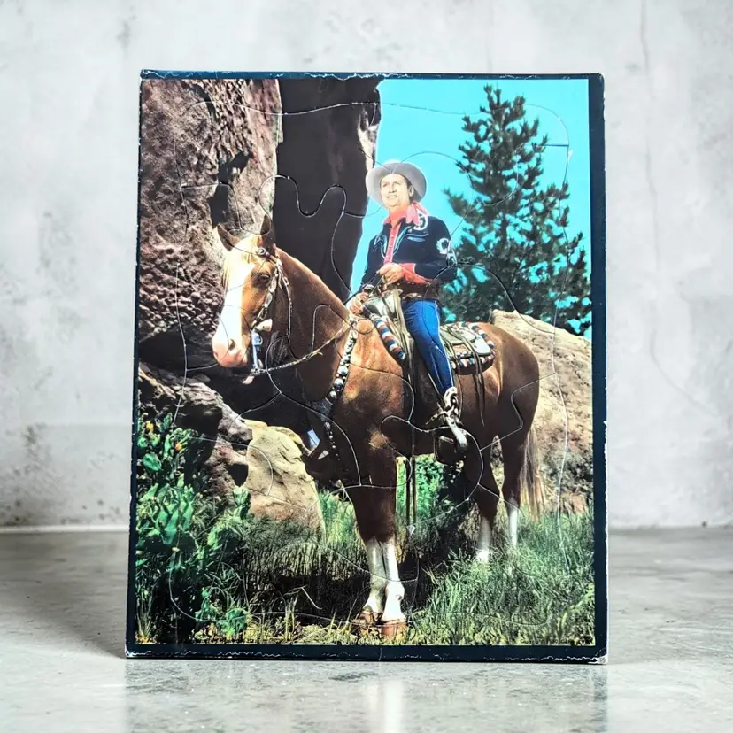 Gene Autry and Champion Horse Puzzle 1950s 9.25 in L x 11.5 in H Vintage