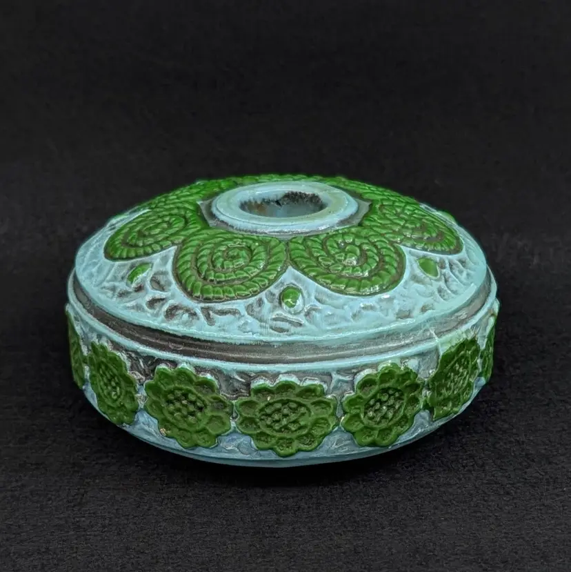 Vintaged MCM Groovy Flower Power Chalkware Taper Candle Holder Green Aqua Single