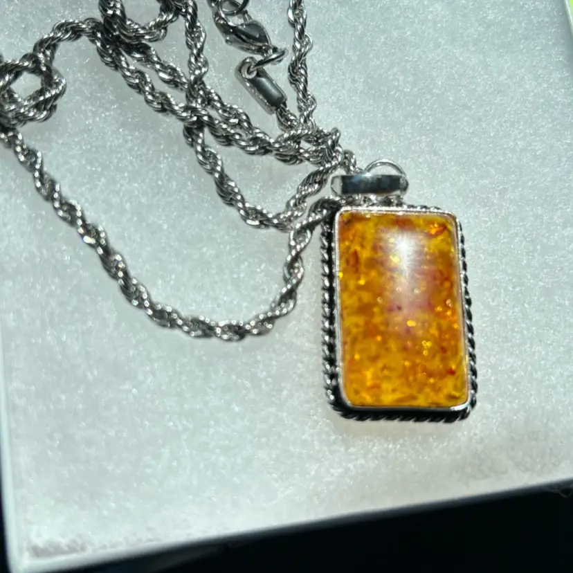 Amber Colored Pendant On Chain
