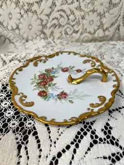 015 Hand painted 1975 Pink Roses, Nappy Dish, Lemon Server 6.5" X 1.5" Artist Signed