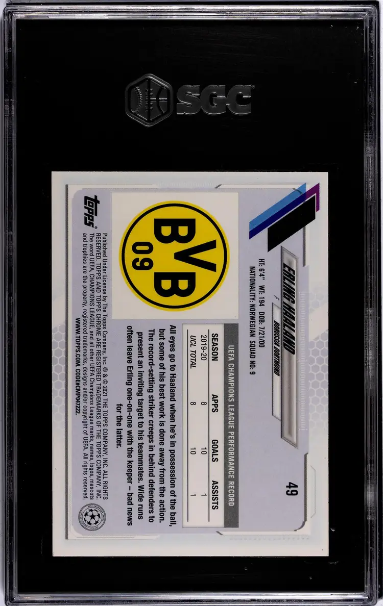 2020-21 Topps Chrome Sapphire Erling Haaland Photo Variation SGC 9.5