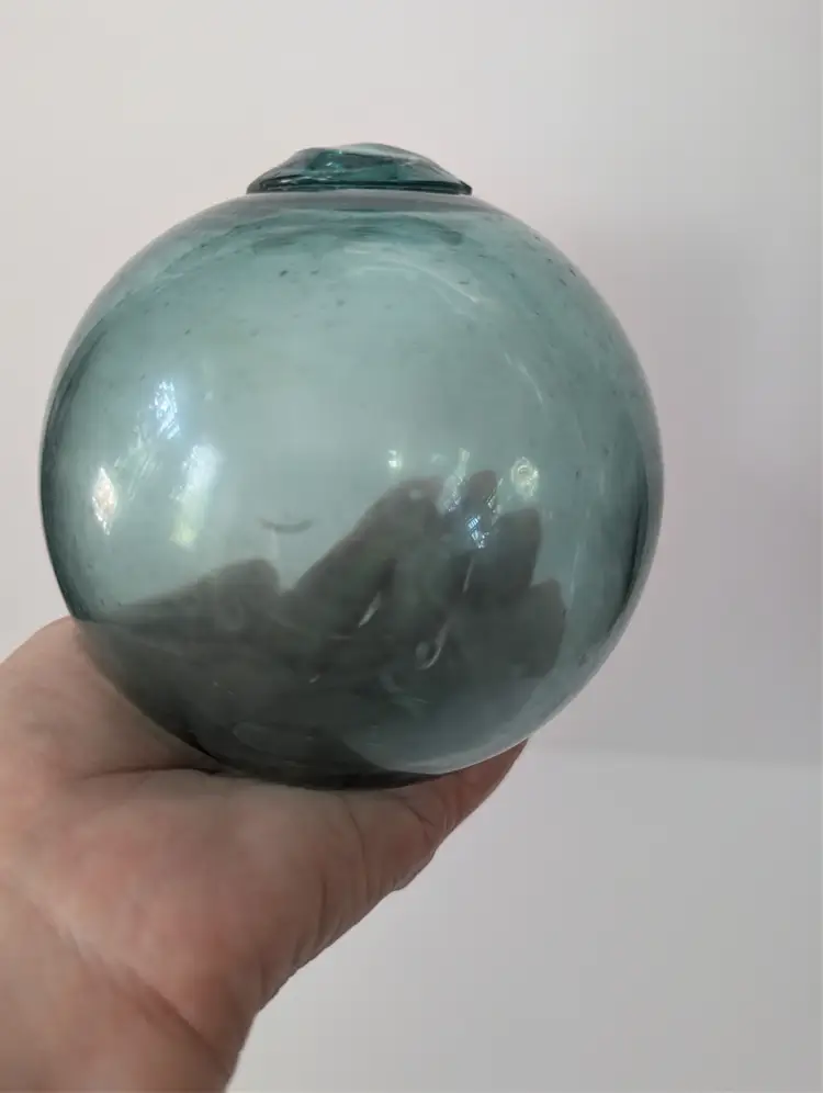 2 Vintage Handblown Glass Bubbles Fishing Floats Orbs Green & Blue 4" Diameter