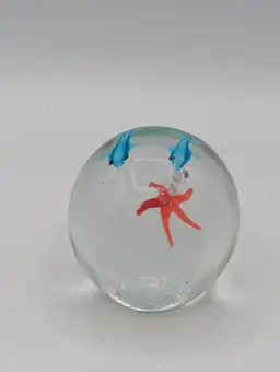 Vintage Clear Glass Ocean Dolphin Paperweight