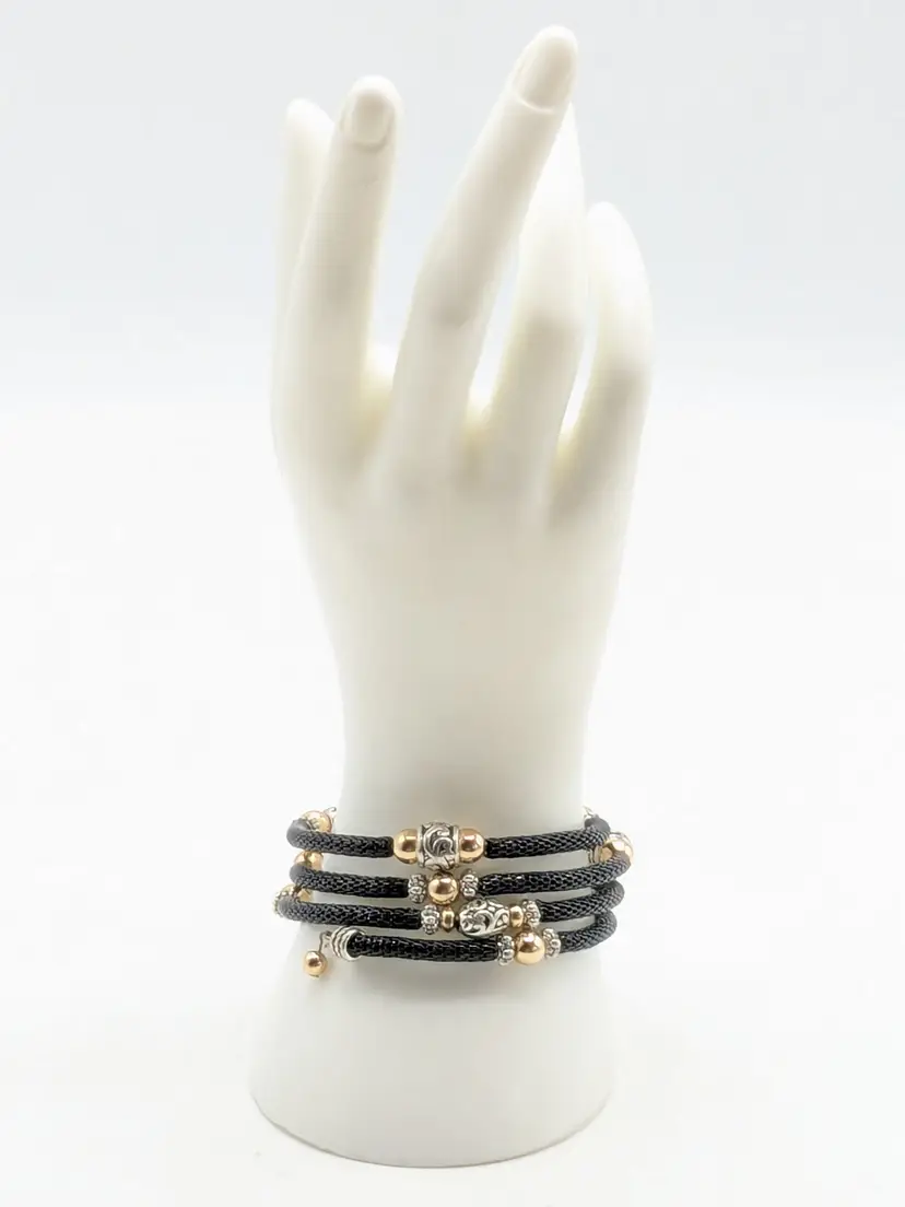 Black Stainless Steel Mesh Beaded Wrap Bracelet Silver Gold Tone