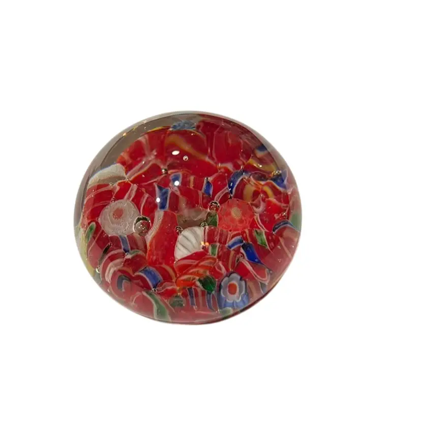 Vintage Wilson Japan “Christmas Candy” Scramble Art Glass Paperweight - 2.25”