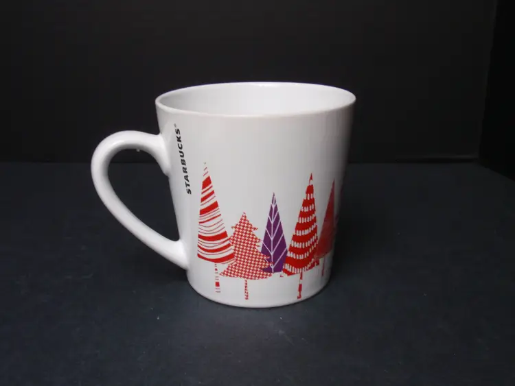 Starbucks 2017 Holiday Christmas Coffee Mug 14.2oz White Cup Red/Purple Trees