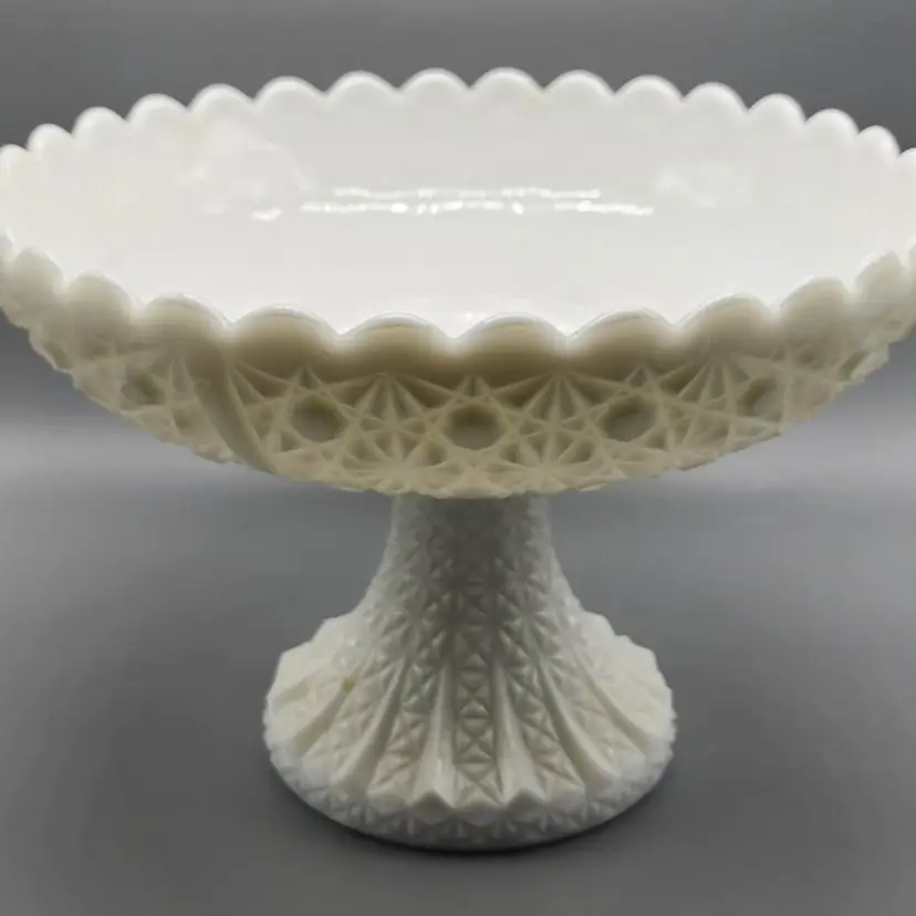 Vintage Fenton Daisy & Buttons Milk Glass White Large Pedestal Console Bowl NWOT