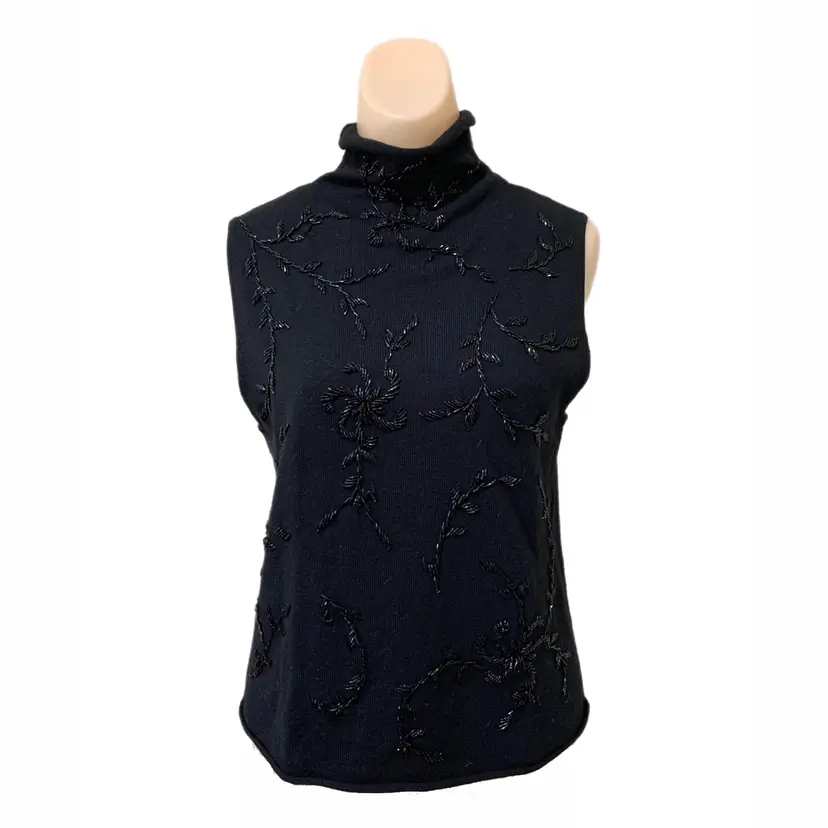 Small Black Beaded Sleeveless Top Field Manor Hong Kong Glam Witchy Whimsy Vintage