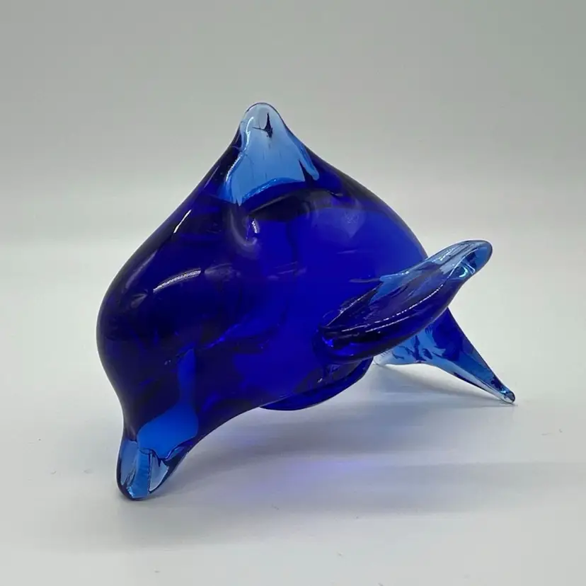 Hand Blown Blue Art Glass Dolphin