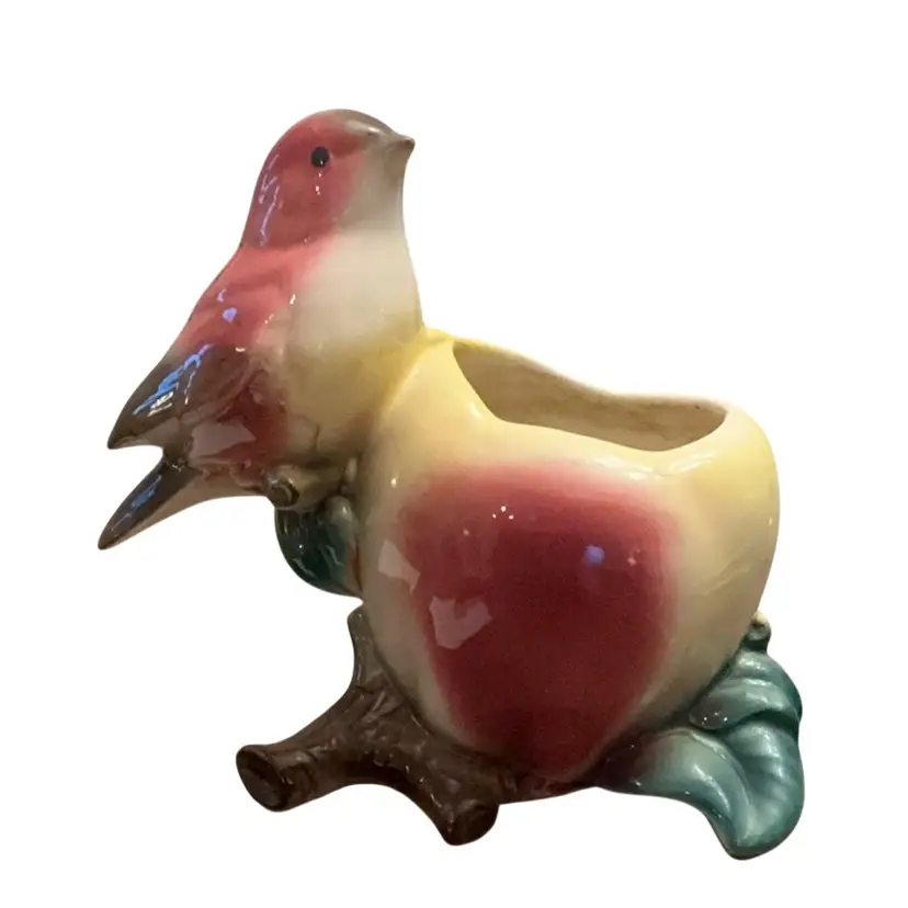 Vintage 1950βs Royal Copley Colorful Bird And Apple On Branch Planter 6 1/2β X 6 1/2β
