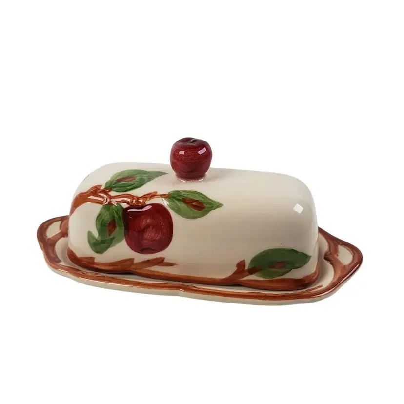 Franciscan Earthenware Apple Pattern Covered Butter Dish 1/4 Pound USA Stamp