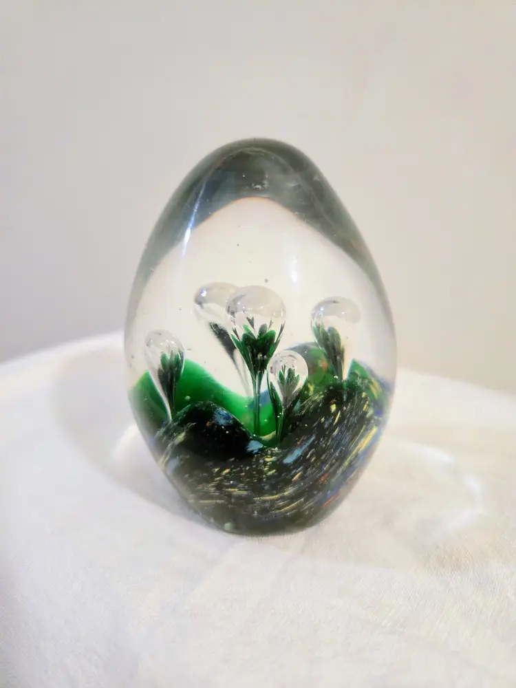 Paperweight Glass Egg Shaped Multi Colored Controlled Bubbles