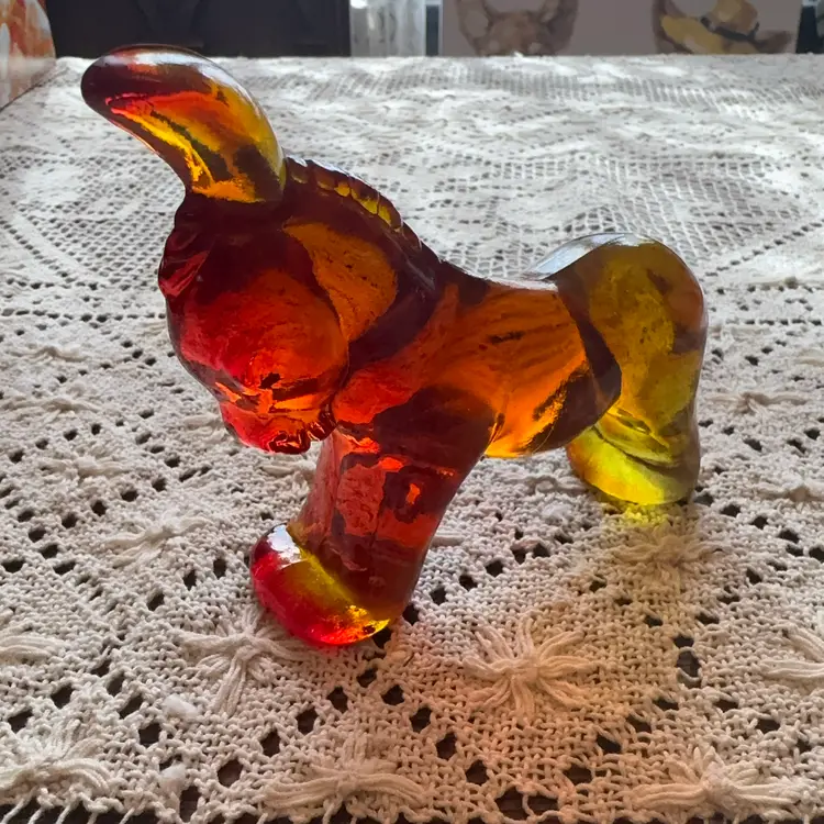 Vintage  Kanawha Amber Cadmium Art Glass Donkey