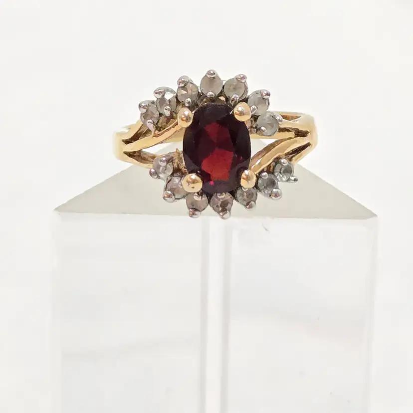 #14 SZ 6 Ruby Red & Blue Cluster stone ring
