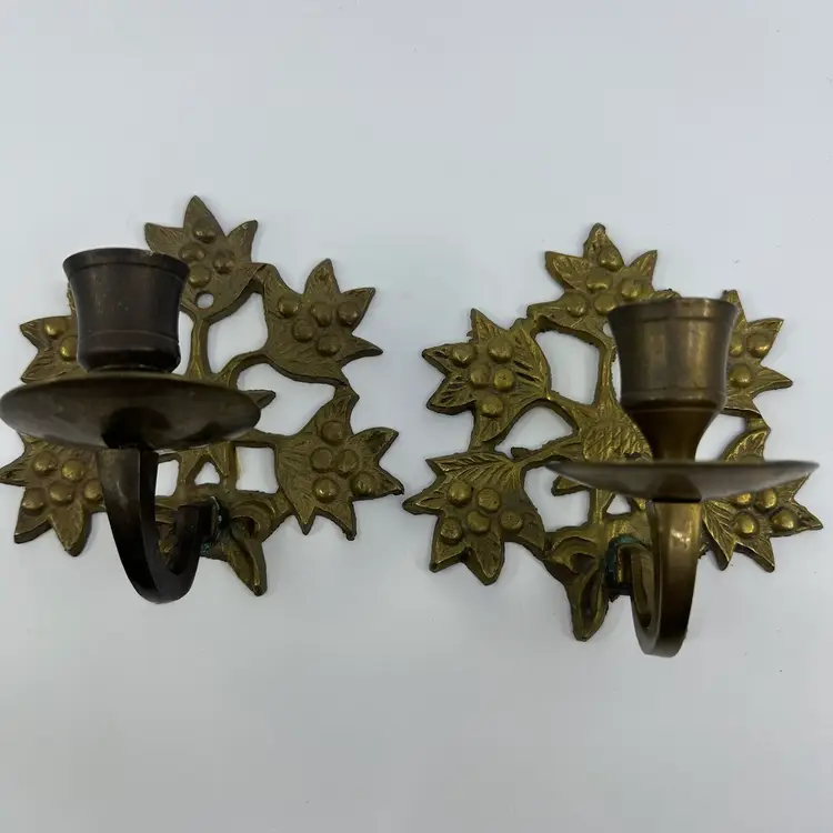 Pair Of Brass Candle Wall Scones