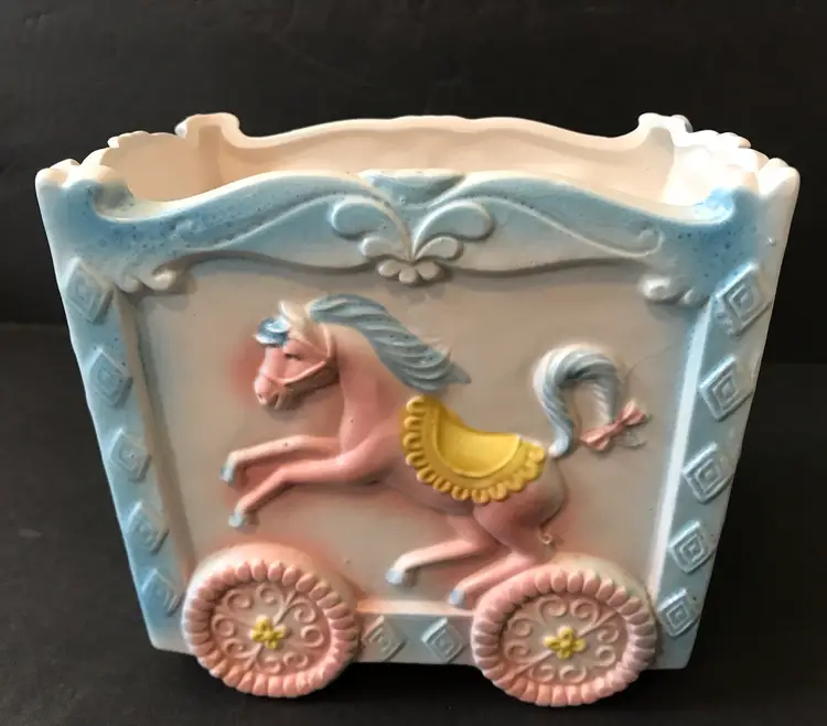 VINTAGE Napco Nursery Pastel Circus Train Car Elephant Pony Ceramic Planter 50s