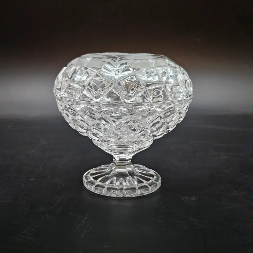 Crystal Pedestal Compote Dish with Floral Etched Lid Vintage
