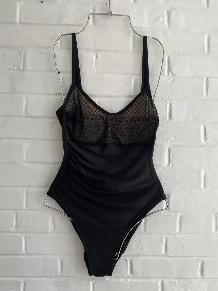 90s La Perla Black Mesh Swimsuit M