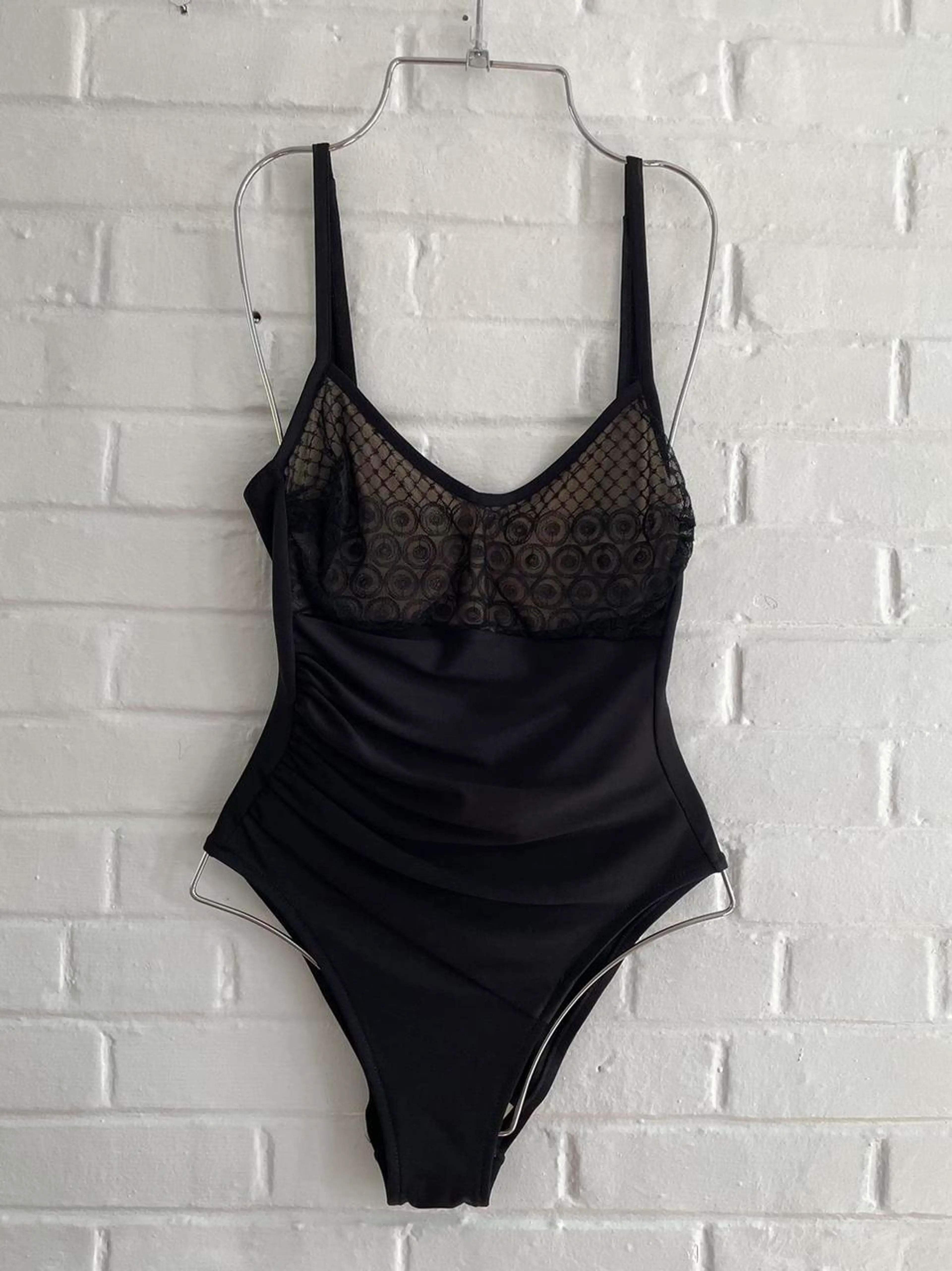 90s La Perla Black Mesh Swimsuit M