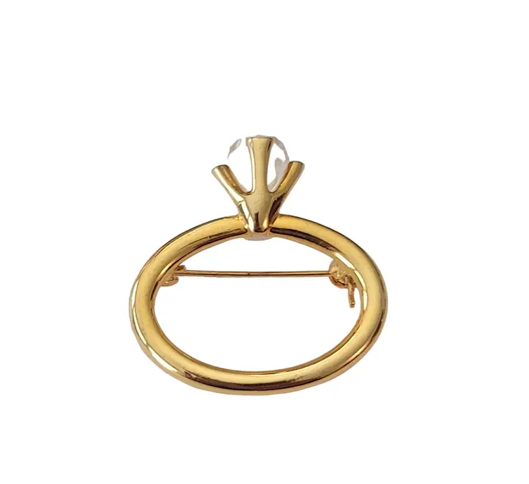 Anne Klein Faceted Glass Diamond Ring Brooch Pin, Signed E634