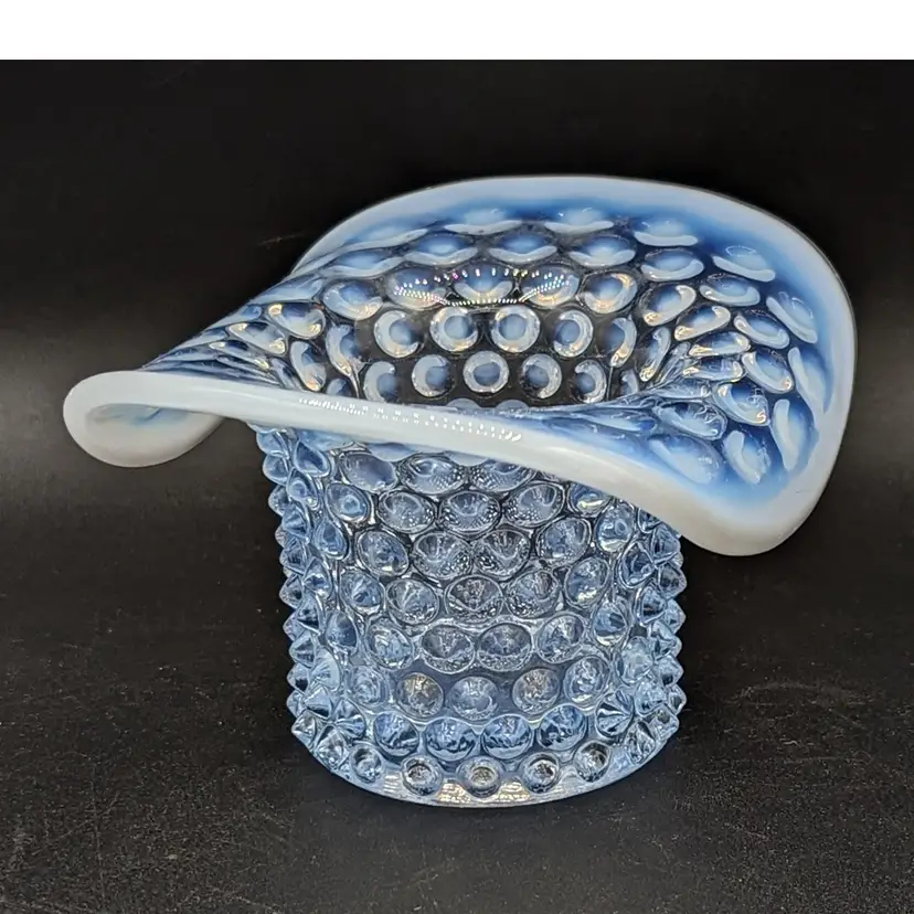 Blue Opalescent Hobnail Top Hat Vase Vintage 1940's Duncan Miller