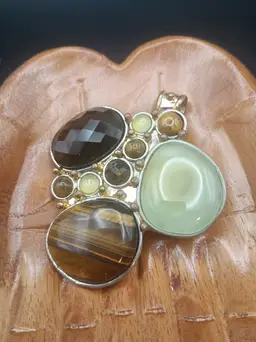 Tiger eye, Smokey Quartz, and Agate Silver Plated Pendant.