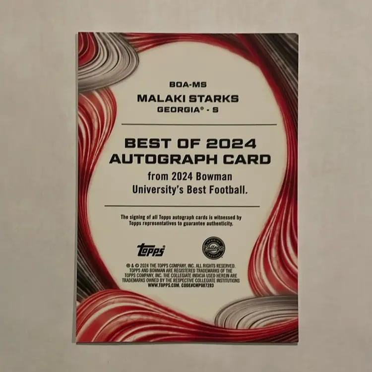Malaki Starks 2024 Bowman University’s Best Auto Refractor BOA-MS University Of Georgia Baltimore Ravens