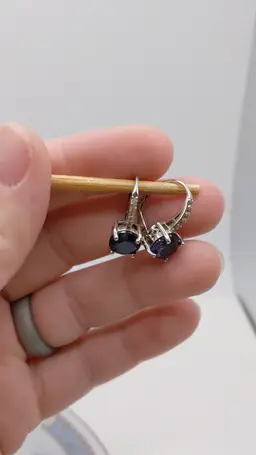 JTV BBJ 925 Sterling Silver Lab-Created Sapphire & Real White Topaz Earrings