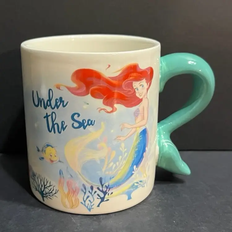 Disney Princess The Little Mermaid Ariel 20oz Mug Under the Sea/Part of Your World Mermaid Tail Handle ~4.25” x 4” x 5.75”