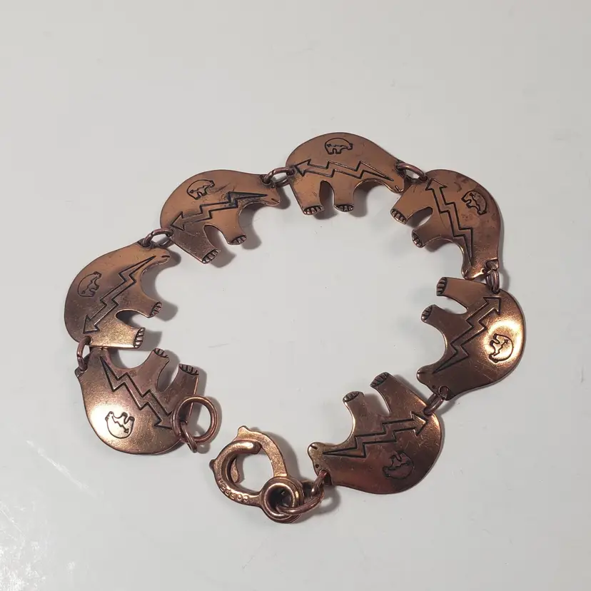 Vintage Copper Southwestern Bear Chain Link Bracelet