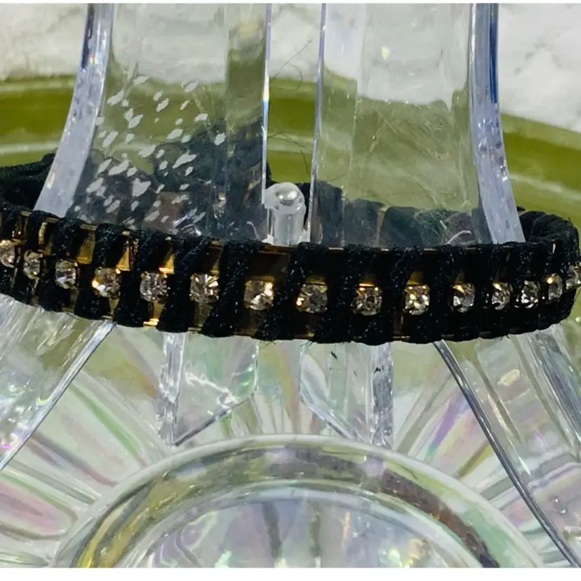 Sparkly Shinny  Vintage Costume Jewelry Textile Crystal And Metallic Bracelet 