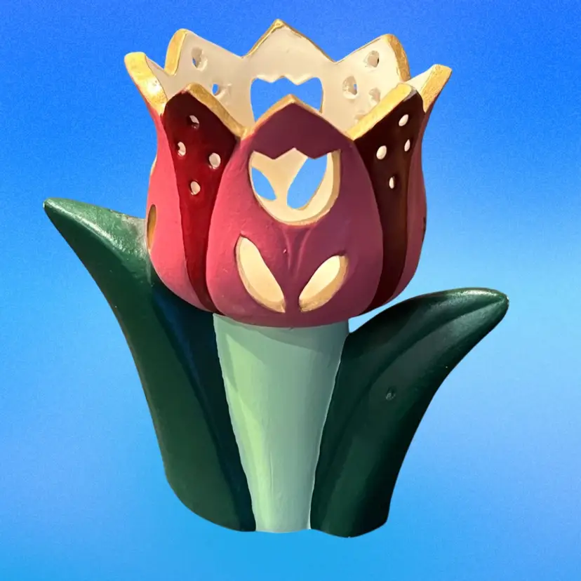 Ceramic Tulip Candle Holder Or Shelf Sitter 5.5”