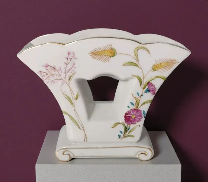 Vintage Lipper & Mann L&M Art Nouveau Floral Porcelain Divided Vase