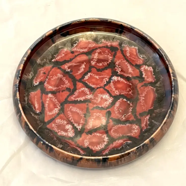 Czechoslovakia Coronet Porcelain Bowl 6.75", Glazed Pottery Drip Multicolor, VTG